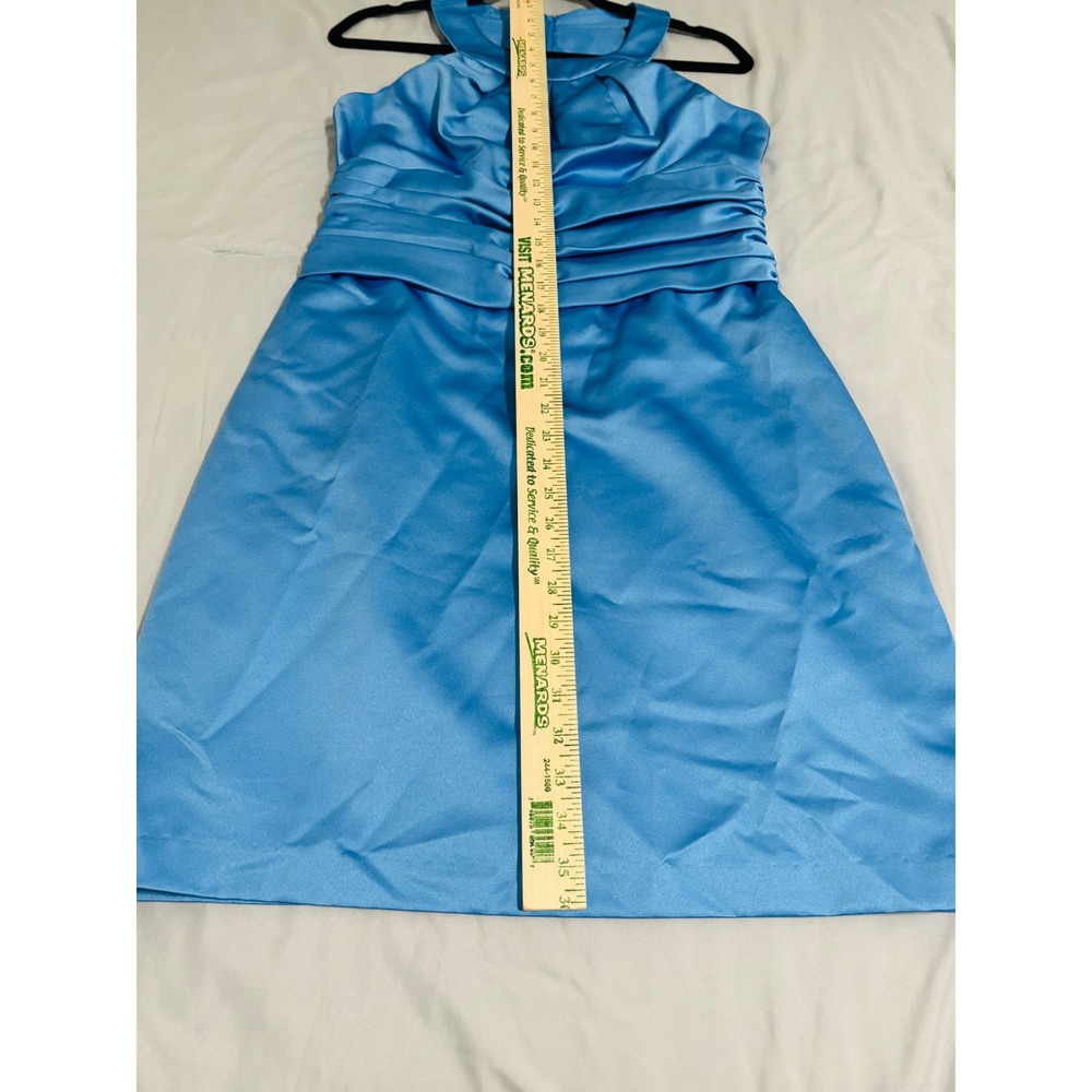 David's Bridal Satin Halter Cocktail Dress Sz10 Horizon Blue (Pool) Ruched Waist - Picture 8 of 9